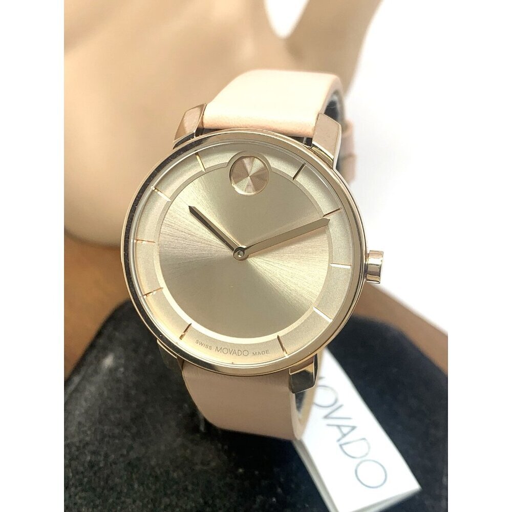 Movado Women's Watch 3601078 Bold Swiss Quartz Rose Gold Pink Leather 34mm